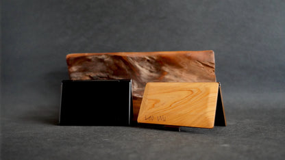 台灣檜木 幾何造型不銹鋼名片盒
