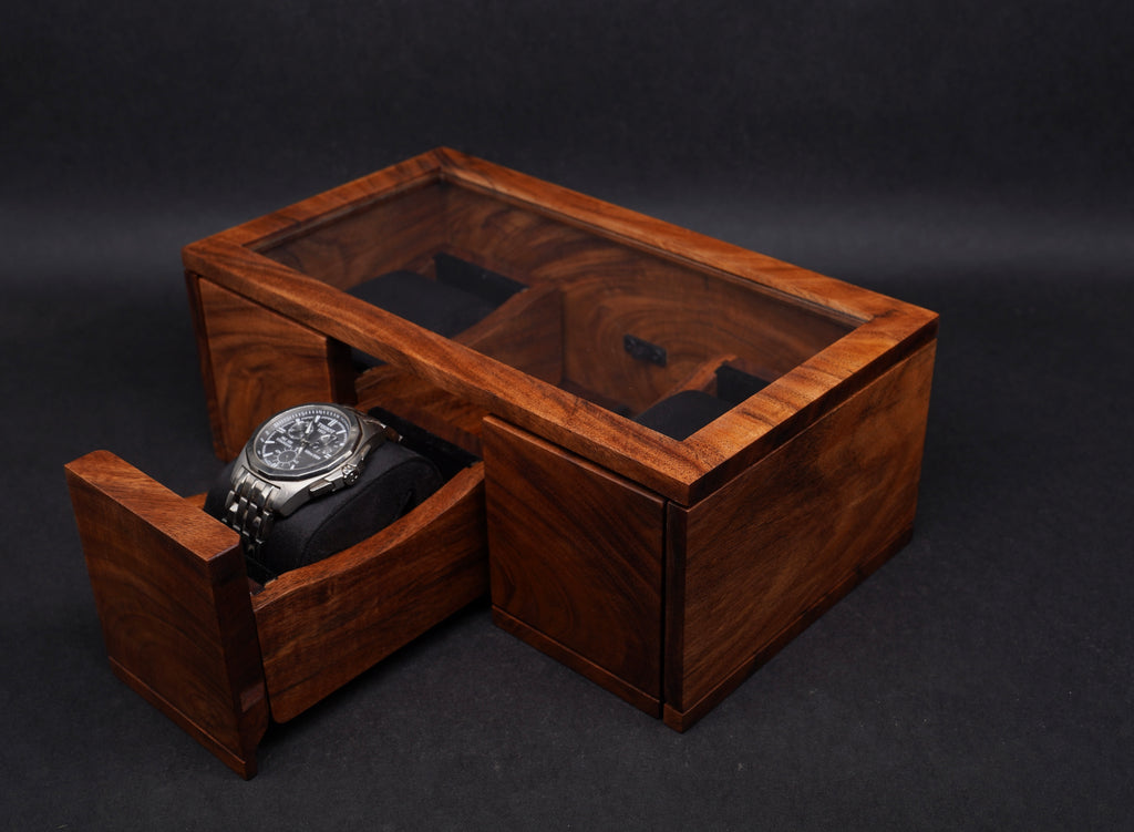 相思樹手錶收納盒 按壓自動彈出 + 玻璃蓋設計